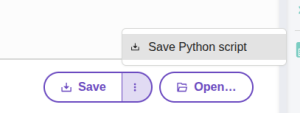 Image présentant le bouton « Save Python script », après appuie sur les 3 points à coté du bouton « Save »