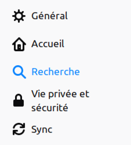 Menu gauche dans les préférences de Firefox