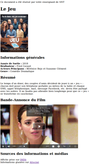 Étape 2 - Page HTML de mon film préféré