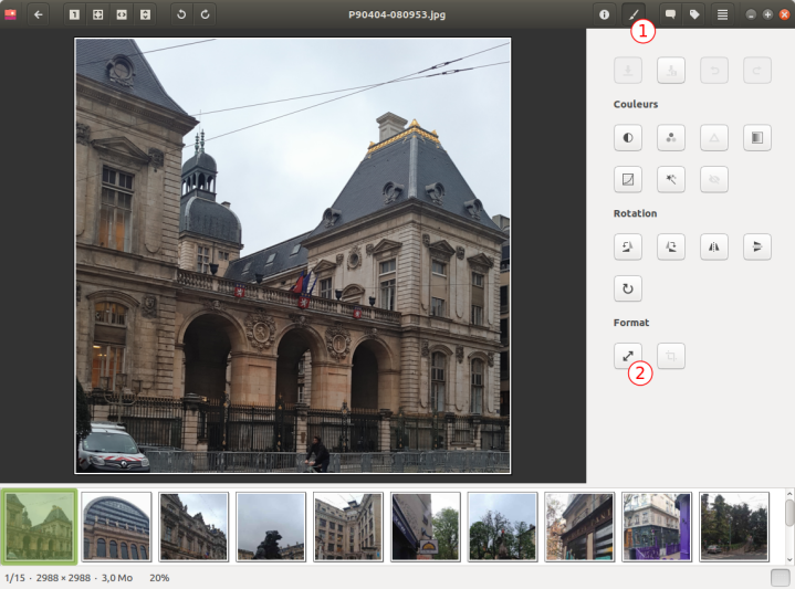 Menu modification d'une photo dans gThumb