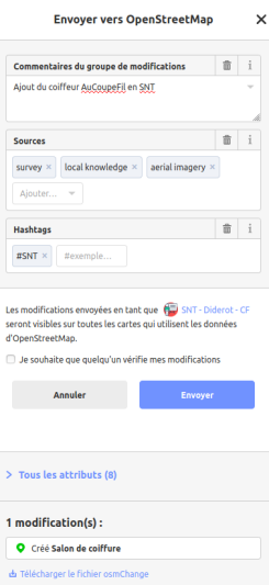 Formulaire à compléter avant envoi vers OSM