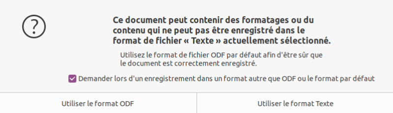 Confirmation que l'on souhaite bien changer de format